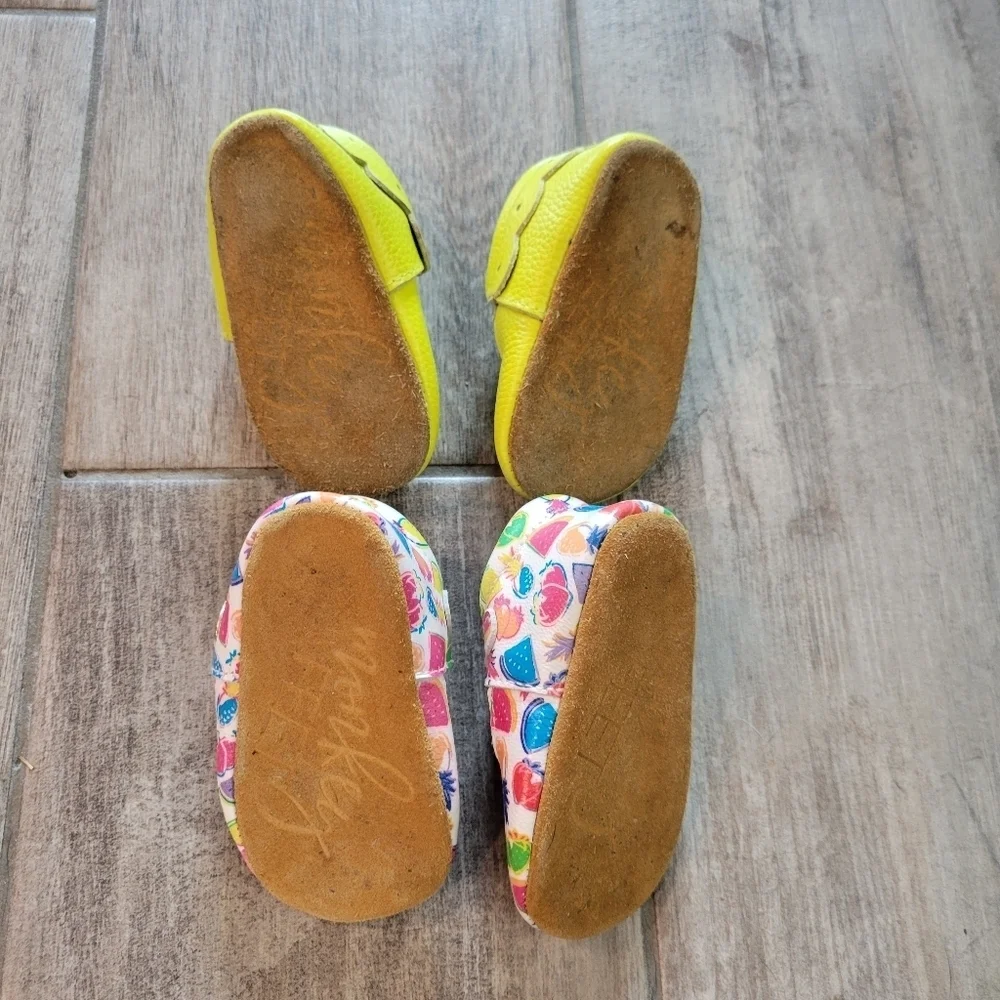 Monkey Feet Leather Flat Shoe Moccasin Bundle Fruit Yellow Baby Size 6-12 Months